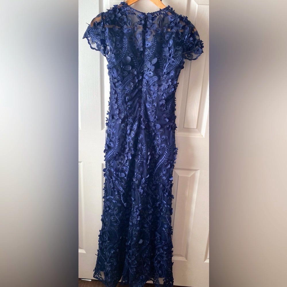 CARMEN MARC VALVO INFUSION Navy 3D Floral‎ Appliqué Sequin Mermaid Maxi Dress S - Picture 4 of 15